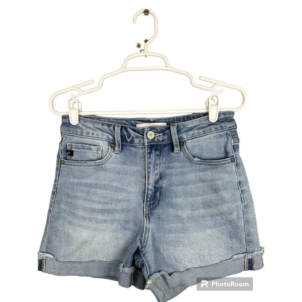 Kancan Light Wash 'Jasmine' High Rise Fold Over Blue Jean Shorts Size Large